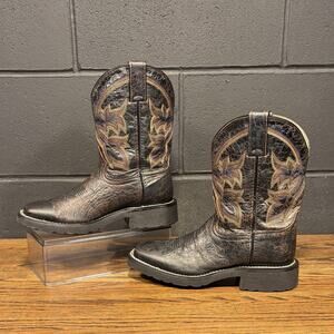 Double H Distressed Black Leather Square Toe Western Boots Women’s 7
